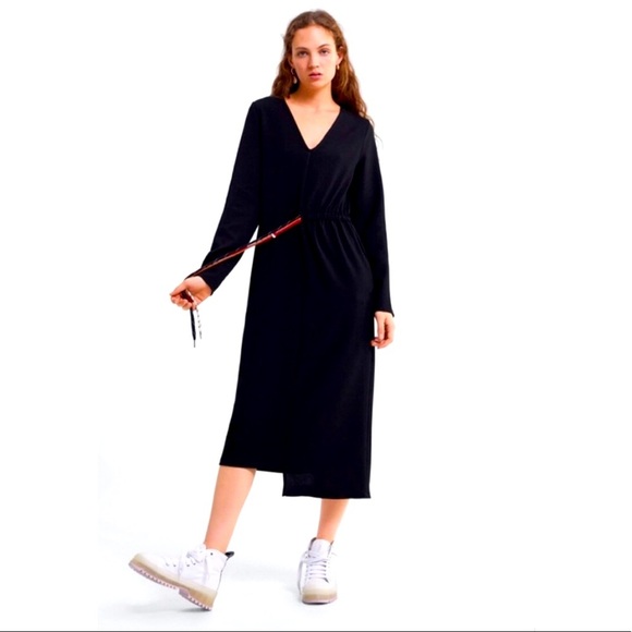 Zara black long sleeve midi dress with colorful strings - Picture 3 of 7